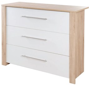 Comodă de copii albă/în culoare naturală joasă cu aspect de lemn de stejar cu masă de schimbat 112x98 cm – Roba