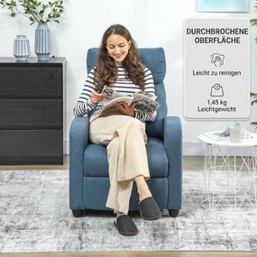 HOMCOM Fotoliu Reclinabil din Țesătură cu Efect de In cu Suport pentru Picioare, Albastru | Aosom Romania