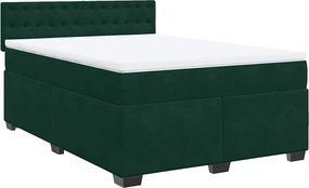 vidaXL Pat box spring cu saltea, verde închis, 140x200 cm, catifea