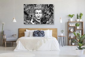 Tablou Budha pe un fundal exotic în design alb-negru