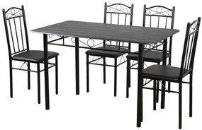Set masa cu 4 scaune, FUR-102-17B, 110x70x75 cm, negru, scaun tapitat pentru living sau bucatarie