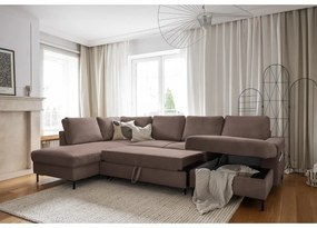 Colțar maro extensibil cu tapițerie din catifea reiată (cu colț pe partea stângă ) Lofty Lilly – Miuform