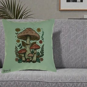 Perna Decorativa Ciuperci Vintage Floral, 40x40 cm, Verde, Husa Detasabila, Perna Inclusa, BEKZ®
