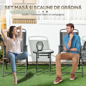 Outsunny Set de Exterior din 3 Piese cu Masă cu Blat din Sticlă și 2 Scaune Pliabile din Plasă, Ф45x50 cm, Gri Deschis | Aosom Romania