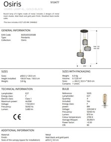 Lustra suspendata design decorativ modern Osiris 4 auriu/negru