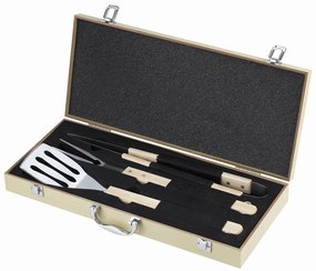 Set de 3 ustensile pentru grătar în cutie de lemn