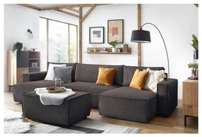 Taburet taupe cu tapițerie din catifea reiată Nihad – Bobochic Paris