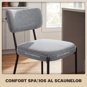 HOMCOM Set de 2 Scaune de Bar cu Spătar și Tapițate, Scaune Înalte din Material Textil cu Bară pentru Sprijinirea Picioarelor și Structură Metalică, Ușor de Asamblat, Gri Deschis | Aosom Romania
