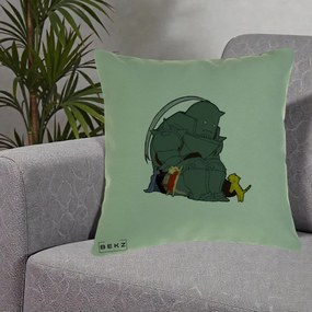 Perna Personalizata Fullmetal Alchemist Alphonse cu Pisici, 40x40 cm, Verde, Husa Detasabila, Perna Inclusa, BEKZ®