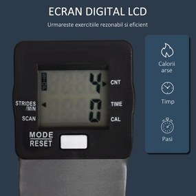 HOMCOM Stepper Fitness cu Maner, Bante Elastice, LCD, Oțel/ABS, Argintiu-Negru | Aosom Romania