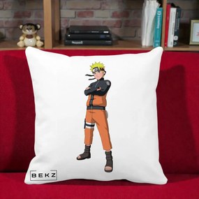 Perna Personalizata Naruto Uzumaki Portret Complet, 40x40 cm, Alba Mata, Husa Detasabila, Perna Inclusa, BEKZ®