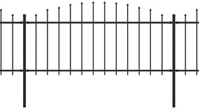 Gard de gradina cu varf sulita, negru, (0,5-0,75) x 6,8 m, otel 1, 50-75 cm, 6.8 m