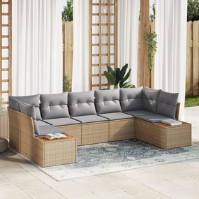 vidaXL Set canapea de grădină 7 piese cu perne Bej Ratan Poli Acacia