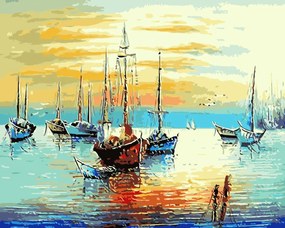 Pictura pe numere cu un cadru "Barci cu pânze" 50x40 cm