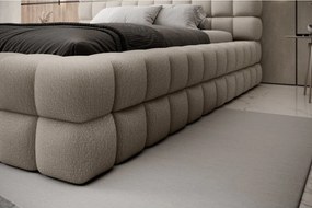 Pat matrimonial bej tapițat cu spațiu de depozitare cu somieră 160x200 cm Dizzle – ELTAP