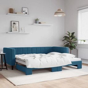 vidaXL Pat de zi cu extensie, albastru, 90x200 cm, catifea