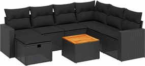 vidaXL Set mobilier de grădină cu perne, 8 piese, negru, poliratan