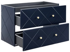 Set Mobilier Baie Suspendat Bleumarin    Elegant Blue 90 cm Mdf Cu Manere Aurii, Lavoar Incastrat