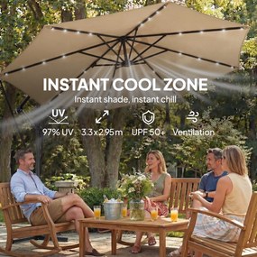 Outsunny Umbrelă de Grădină Suspendată cu LED-uri Solare, 3x3m, Bej | Aosom Romania