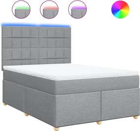 vidaXL Pat continental cu saltea, gri deschis, 160x200 cm, textil