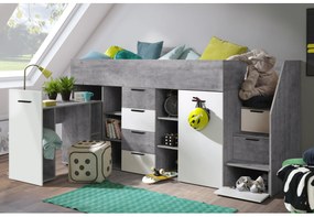 Pat pentru copii combinat 90 cm Kesa 3 (beton + alb mat) (D). 1085826