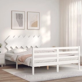 3195287 vidaXL Cadru de pat cu tăblie, alb, 140x200 cm, lemn masiv