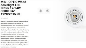 Spot LED incastrabil MINI-OPTIC White downlight LED CRI95 17/24W 3000K 56° 1920/2615 lm