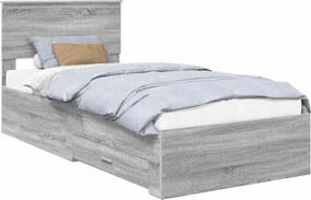 vidaXL Cadru de pat cu headboard Gri Sonoma 90 x 200 cm Lemn compozit