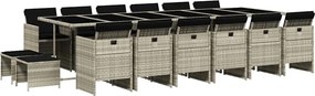 vidaXL Set mobilier de grădină cu perne 17 piese gri deschis poliratan