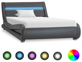 vidaXL Cadru de pat cu LED-uri, gri, 100 x 200 cm, piele ecologică