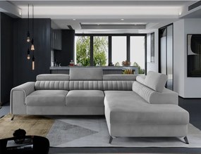 Colțar gri extensibil/cu spațiu de depozitare cu tapițerie din catifea (cu colț pe partea dreaptă/în formă de ”L”) Laurence – ELTAP