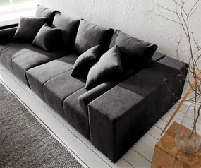 Canapea extensibilă dumonde cu ladă de depozitare si sezut confortabil din spuma high-density, Marbela Enjoy Black XXL 295x100 cm cu taburet inclus