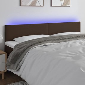 Tablie de pat cu LED, maro, 200x5x78 88 cm, piele ecologica 1, Maro, 200 x 5 x 78 88 cm