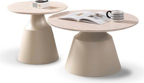 Set 2 masute cafea ZURICH, bej cu efect de piatra travertin/casmir