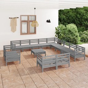 3083241 vidaXL Set mobilier de grădină, 14 piese, gri, lemn masiv de pin