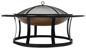 Vatră portabilă pe lemn cu grătar neagră/cupru