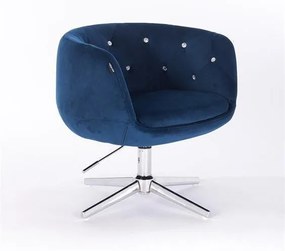 HR333CROSS Scaun Bleumarin Catifea cu Bază Cromata