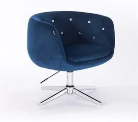 HR333CROSS Scaun Bleumarin Catifea cu Bază Cromata