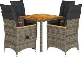 vidaXL Set mobilier de grădină cu perne, 5 piese, gri, poliratan