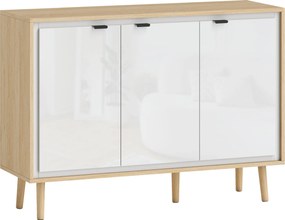 HOMCOM Bufet Modern cu 3 Uși și Raft Reglabil 107x35x77cm Alb și Stejar | Aosom Romania