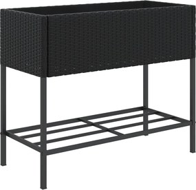 vidaXL Jardinieră de grădină cu raft, negru, poliratan