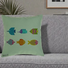 Perna Decorativa Pesti Colorati Cartoon, 40x40 cm, Verde, Husa Detasabila, Perna Inclusa, BEKZ®