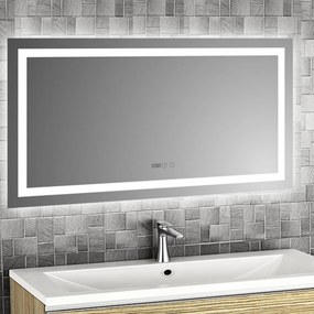 Oglinda cu iluminare LED si dezaburire Inter Ceramic dreptunghiulara 120x60 cm crom lucios functie ceas si temperatura