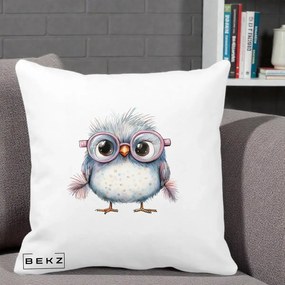 Perna Decorativa Pui Pufos cu Ochelari Roz, 40x40 cm, Alba Mata, Husa Detasabila, Perna Inclusa, BEKZ®