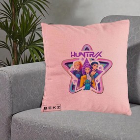 Perna Personalizata K-pop HUNTRX Trio Stea cu Pisica, 40x40 cm, Roz, Husa Detasabila, Perna Inclusa, BEKZ®