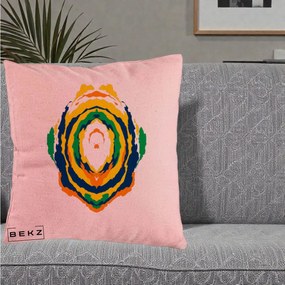 Perna Decorativa Oval Abstract Multicolor, 40x40 cm, Roz, Husa Detasabila, Perna Inclusa, BEKZ®