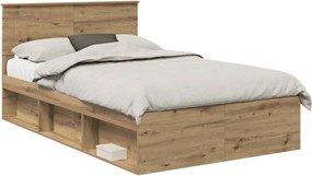 vidaXL Cadru de pat Stejar artizanal 135 x 190 cm Lemn compozit