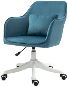 HOMCOM Scaun de birou din catifea fauteuil bureau masant, cu pernă lombară integrată, înălțime reglabilă, pivotant la 360°, albastru | Aosom Romania