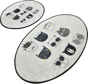 Set 2 covorase baie CUTIE, forma ovala, poliester, gri/negru