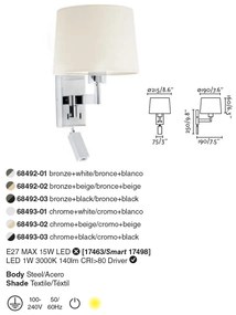 Aplica cu reader LED stil clasic design elegant ARTIS crom/bej